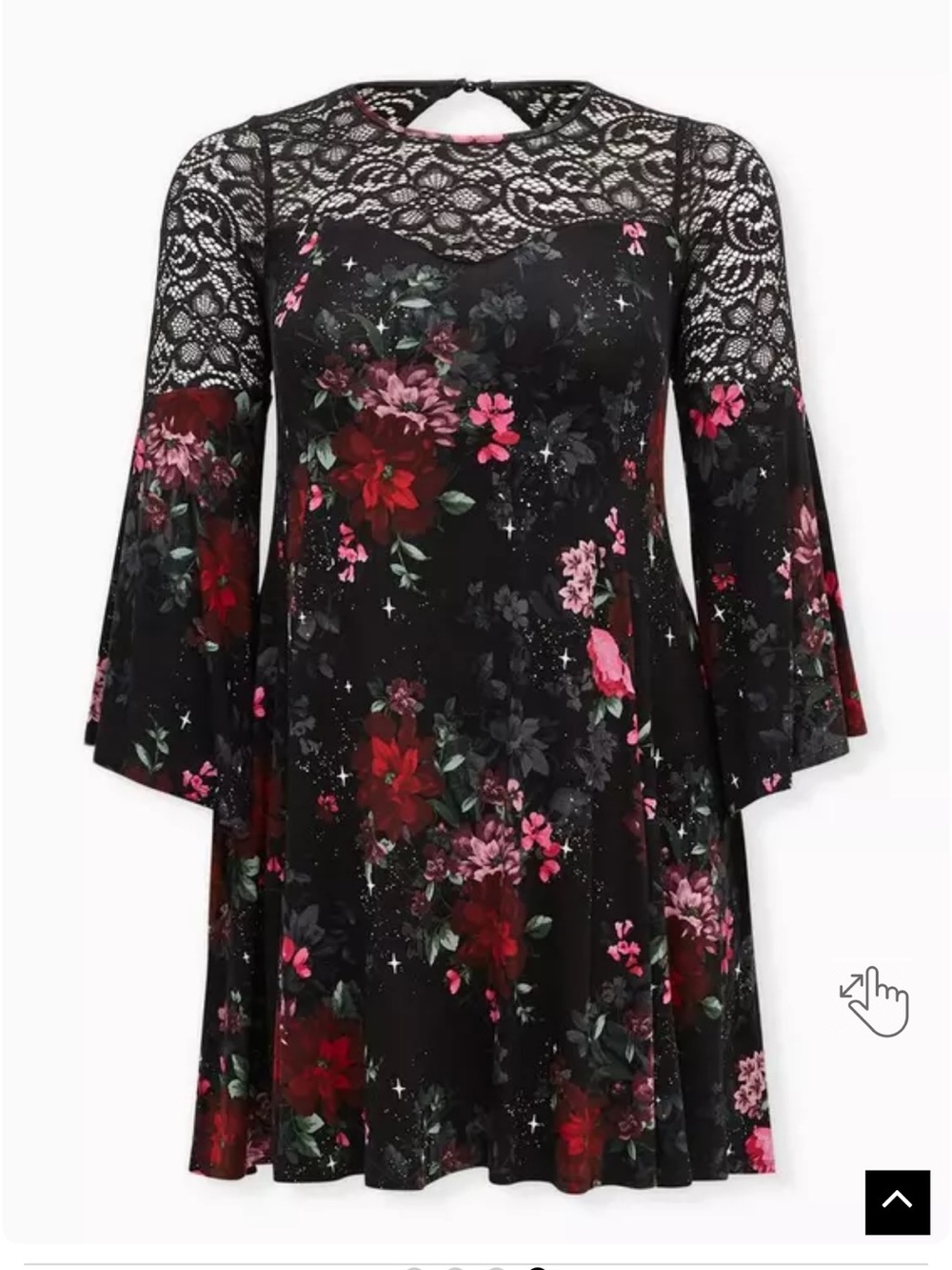 NWT Torrid Super Soft Black Floral Lace Bell Sleeve Dress